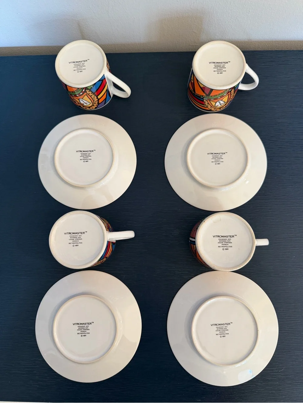 1991 Vitromaster Metropolitan 4 Cup & Saucer Sets Memphis Pop Art